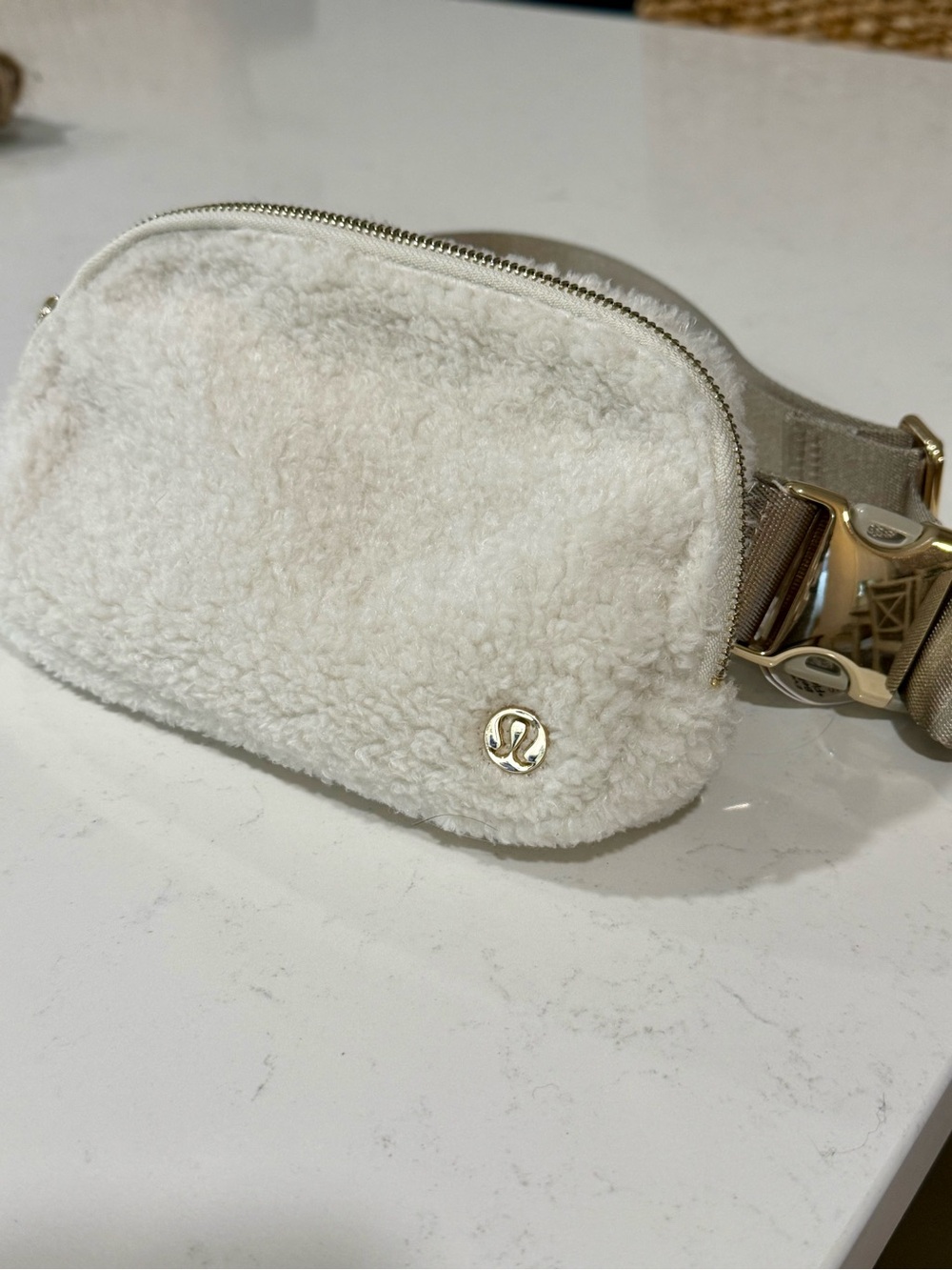 lululemon athletica Cream Sherpa Mini Belt Bag with Gold Hardware